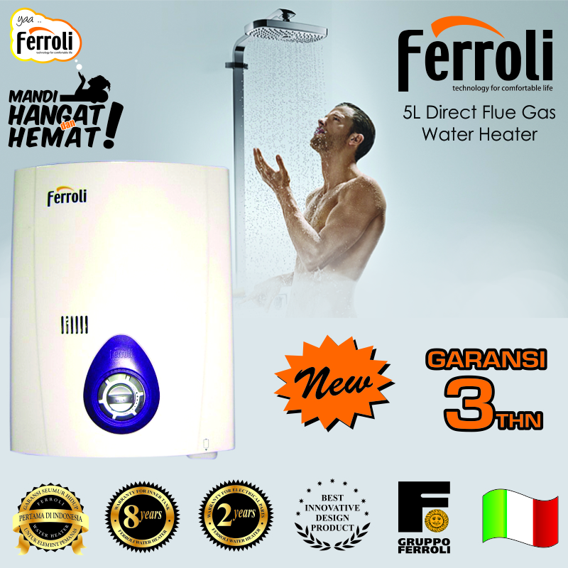 Ferroli 5L Direct Flue Gas Water Heater -kamarmandiku homesweethome